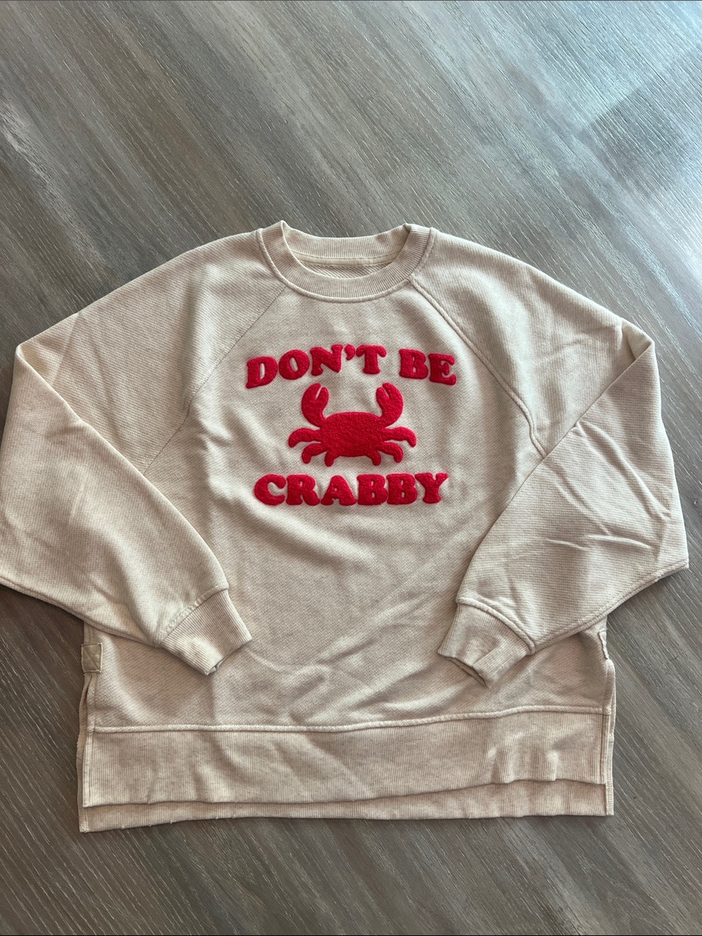 aerie Beige Crewneck Sweatshirt with Red Appliqué Crab